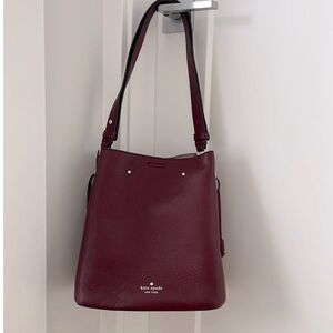 kate spade Burgundy Pebbled Leather Shoulder Bucket Bag